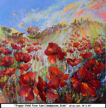 Poppy Field Near San Gimignano, Italy, Oil on Canvas